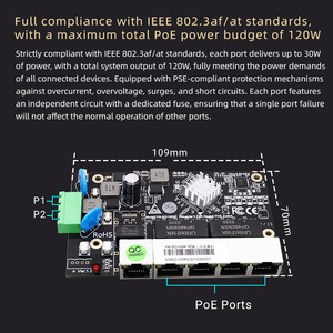 RJ45 medya dönüştürücü 100Base-T Ethernet ağ bağlantı noktası ile 5 portlu 10/100Mbps yönetilmeyen endüstriyel aktif PoE anahtarı - Product Image 5