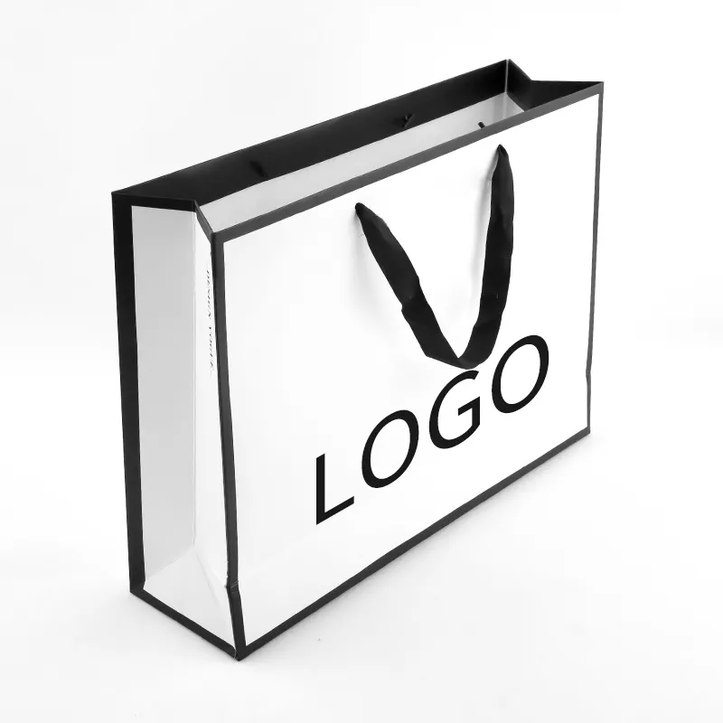 Personnalisé votre propre logo sac cadeau designer sac à provisions au détail dur luxe blanc carton promotionnel sac en papier emballage