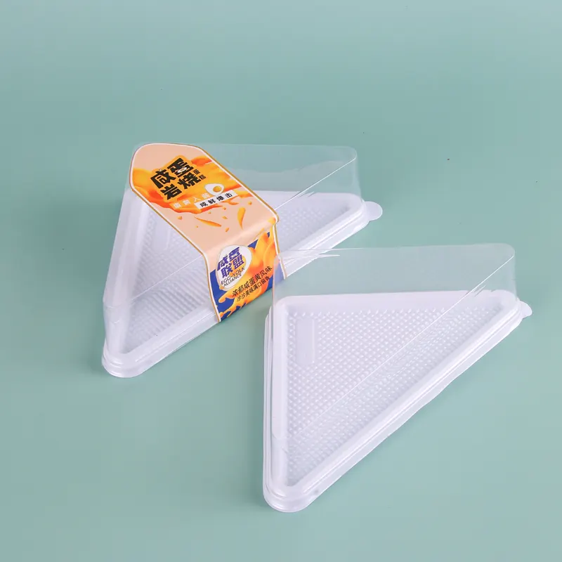 Popular Sandwich Contenedor de pastel de una sola rebanada Caja de pastel de plástico con tapa Triángulo de termoformado transparente Embalaje de pastel pequeño