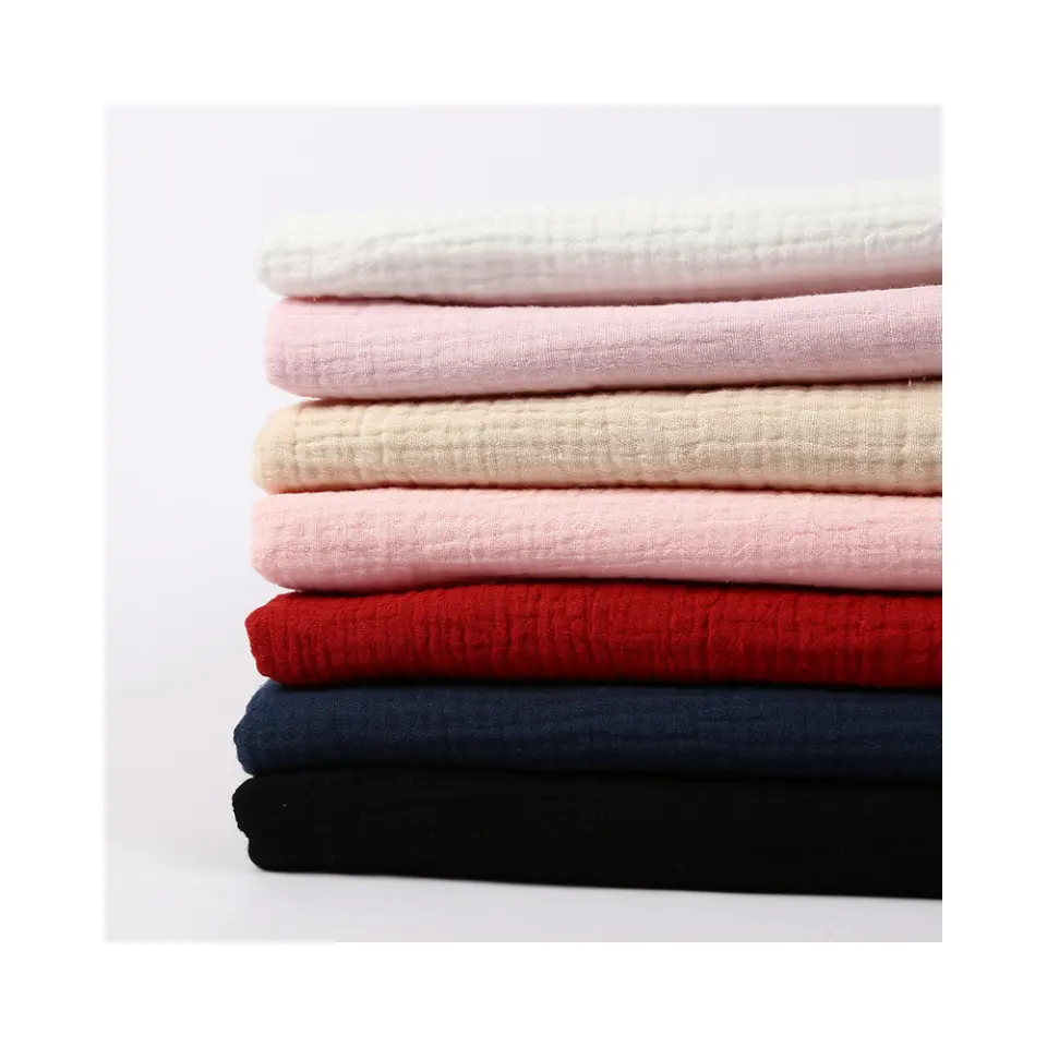 Sıcak satış boyalı organik çift katmanlı pamuk krep kumaş tül Muslin kumaş pijama için