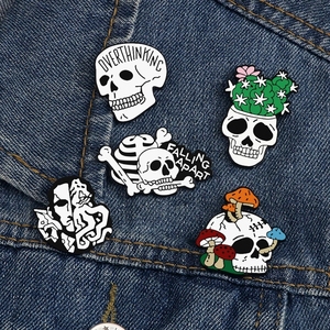 Ghim Tráng Men Đầu Lâu Màu Tối Phong Cách Punk Ghim Cài Xương Xương Xương Xác Hình Nấm Phù Hiệu Ghim Cài Ve Áo Sơ Mi Vải Denim Trang Sức Phong Cách Gothic Cho Trẻ Em - Product Image 6