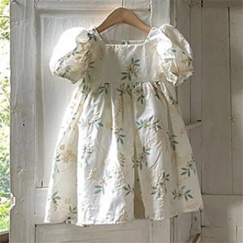 HT2023-Nuevo diseño de verano para niña, vestidos de manga abombada para niño pequeño, vestido de flores, ropa