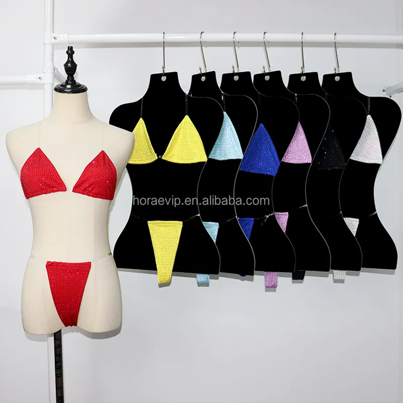S613 Glitzer sexy junges Mädchen Strass Bikini zweiteilig Kristall Bikini Strandbekleidung Halter rückenfrei Dreieck-Tanga-Badeanzug