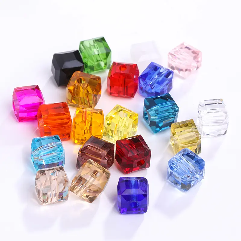 Xichuan-cuentas de cristal en forma de cubo, 6/8mm, 21 colores, collar suelto, pulsera, pendiente, agujero pasante, cuentas de diamantes de imitación de cristal