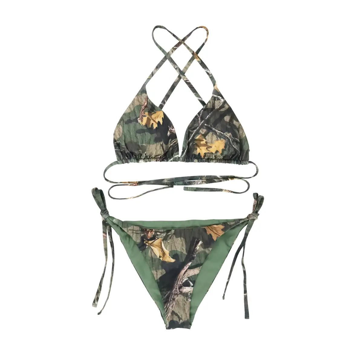 Jonathan Swim Camuflagem Militar Imprimir Gravata Reversível Side Triângulo biquíni Swimsuit