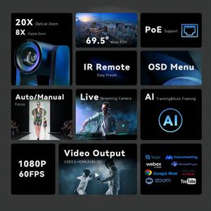 TONGVEO Pro 20x PoE NDI Camera AI Auto Tracking PTZ Video Conference Camera for Meeting/Live Streaming/Broadcasting - Product Image 3