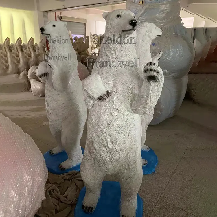 Escultura de oso polar, decoración de oso polar blanco de tamaño real, 6 pies, 2 metros, figuras de oso polar con temática de hielo