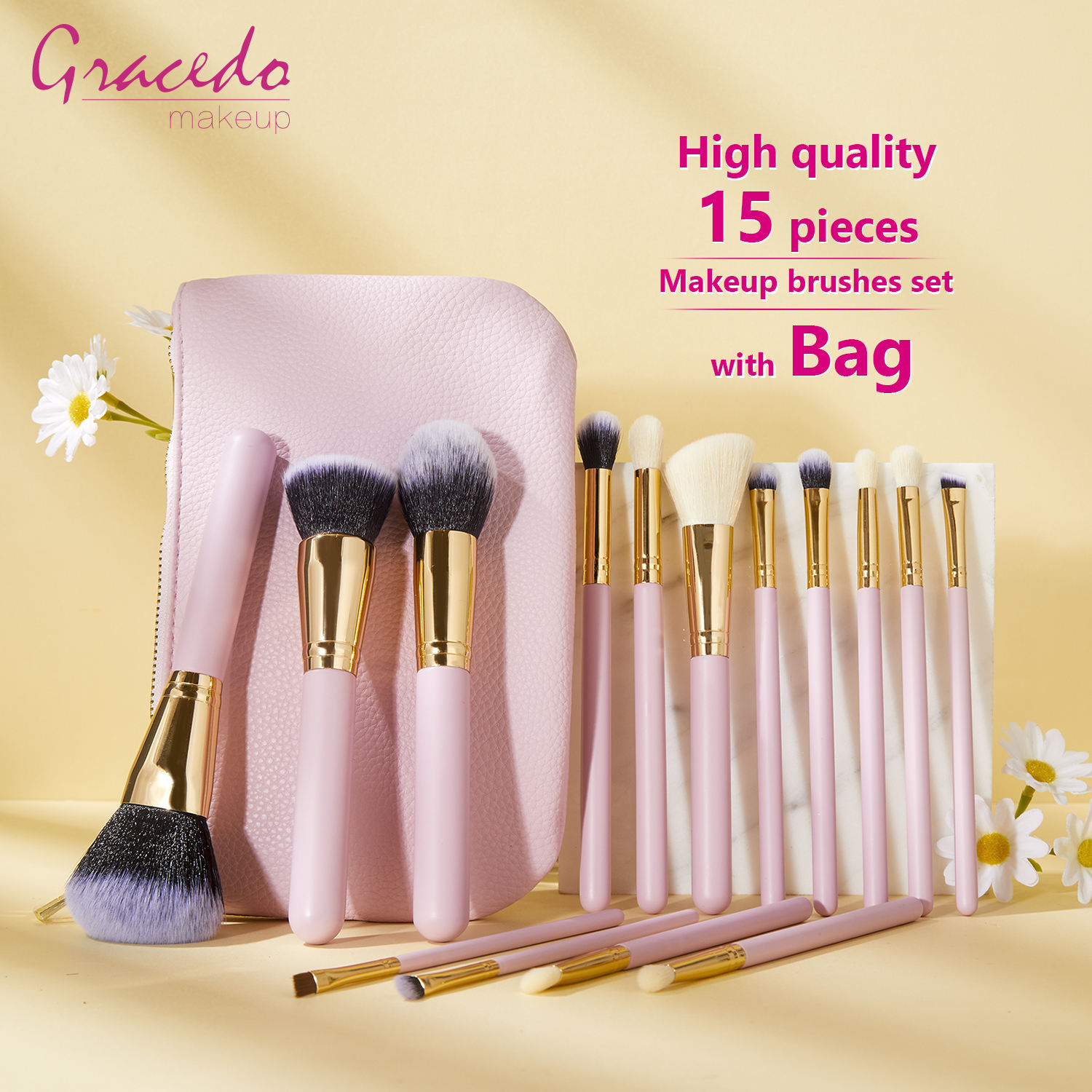 15pcs pink+zipper bag