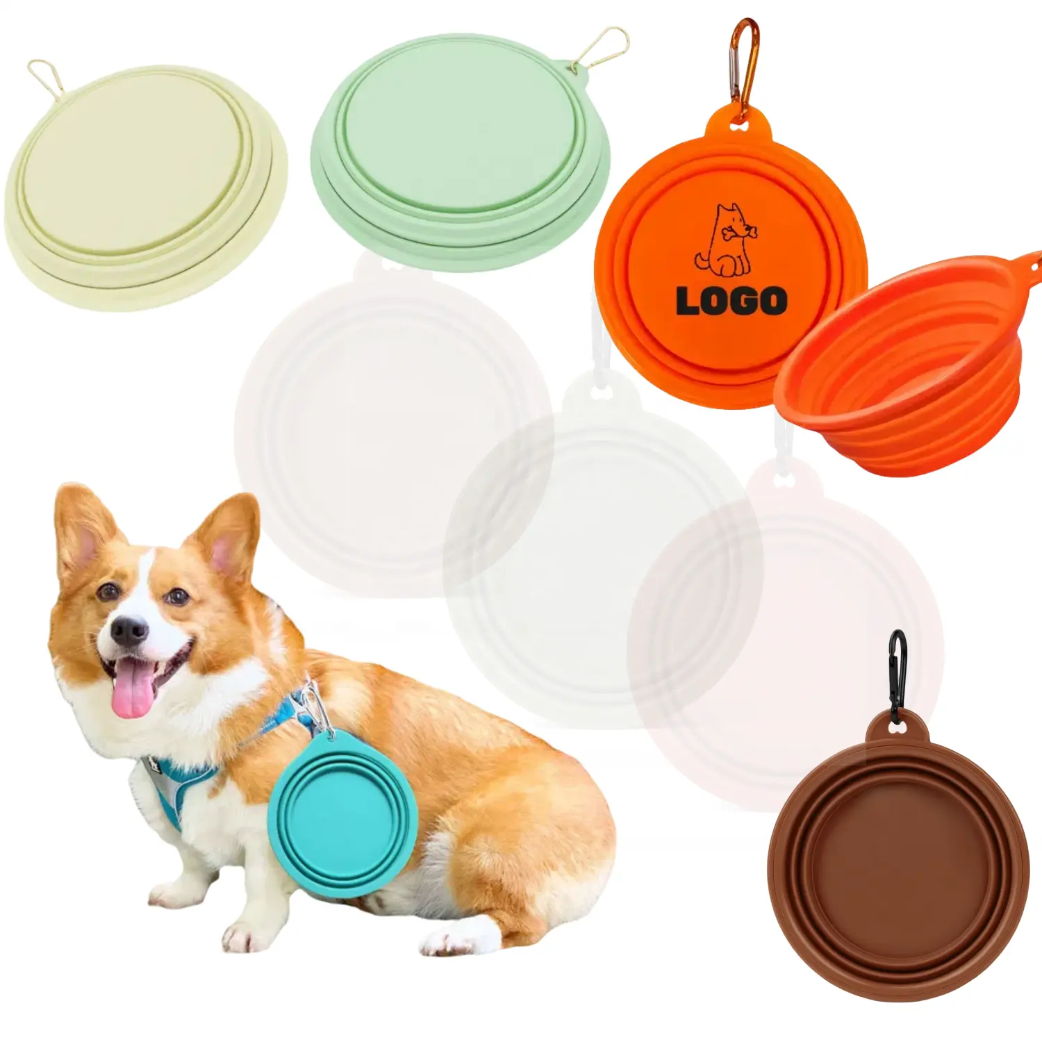 Op Maat Gemaakte Logo Draagbare Pet Bowl Pet Bowls Feeders Inklapbare Siliconen Hondenkom Voor Reizen