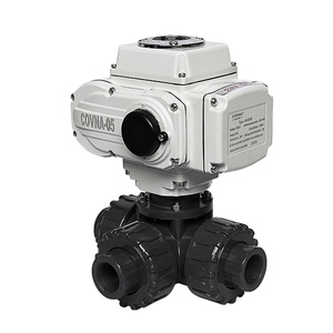 COVNA快速发货DN50 2路3路电动Upvc球阀12V DC聚氯乙烯双联球阀电动球阀