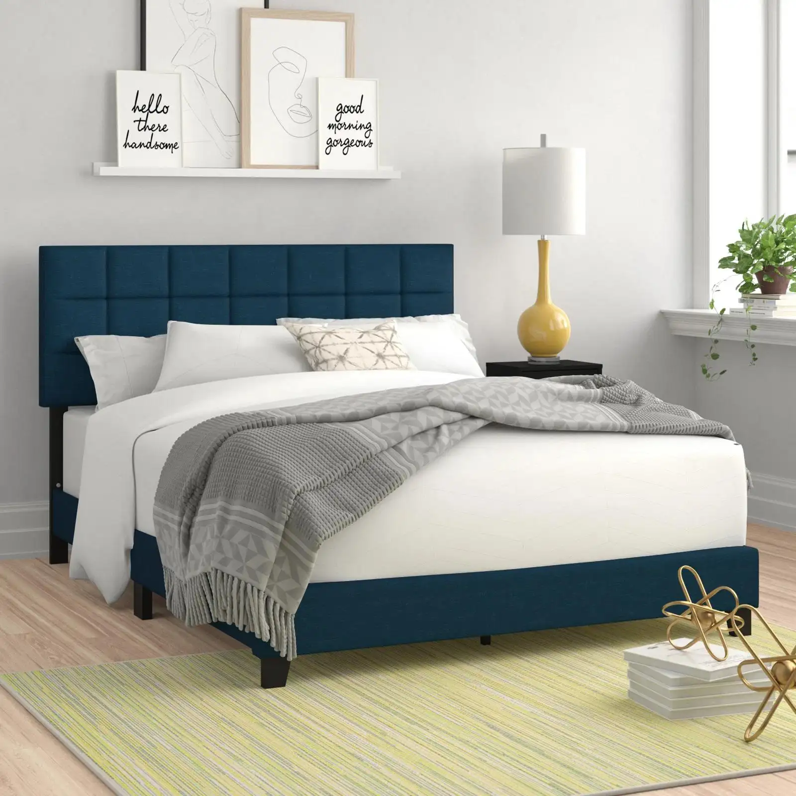 Moderne Dubbele Eenvoudige Gestoffeerde Bed Custom Houten Meubels Bed Stof Bed Room Furniture Set