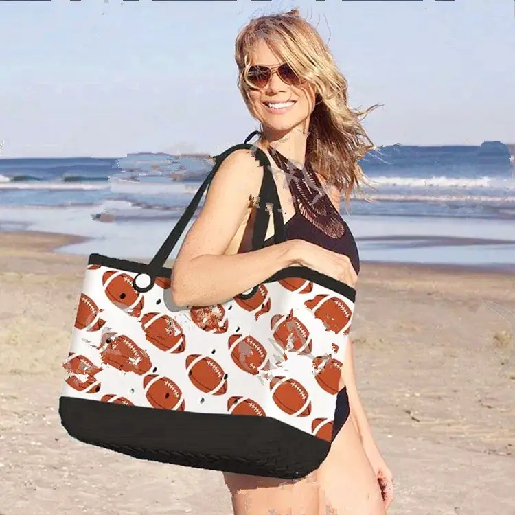 2024, superventas, bolsos de moda de goma impermeables para verano, bogg bolso de mano, bolso de silicona para béisbol con estampado de vaca, bolso de playa lavable Eva bogg