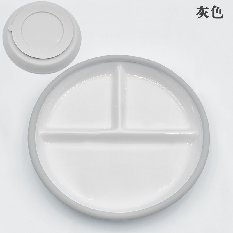 Assiette en céramique silicone à grande ventouse grise