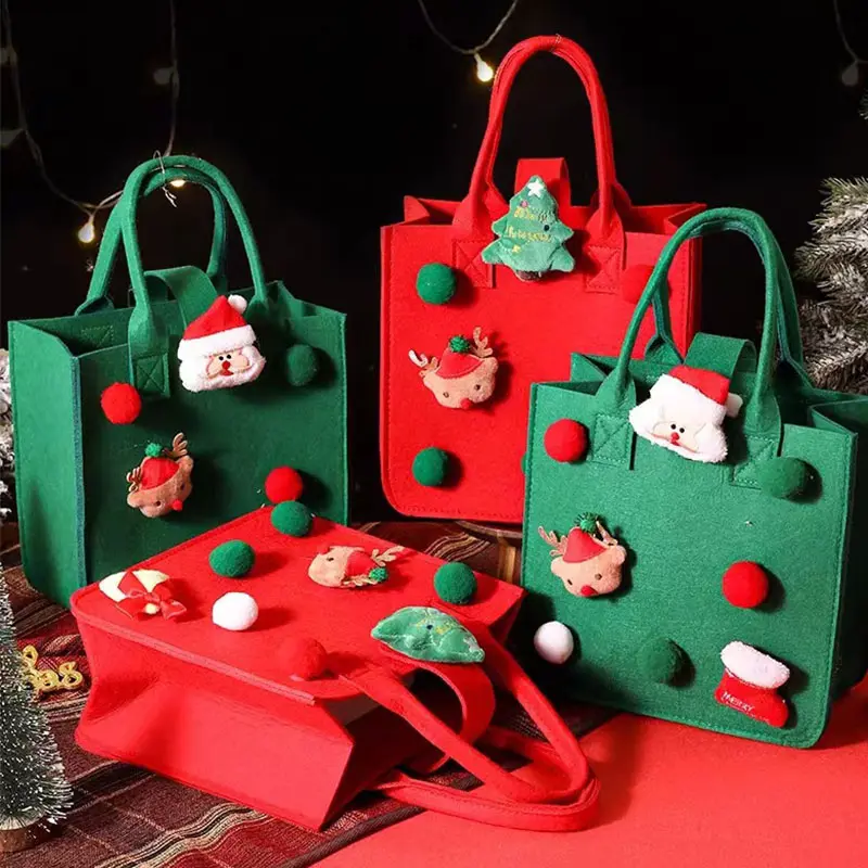 새로운 크리스마스 사탕 선물 가방 에코 프렌들리 펠트 쇼핑 토트 백 귀여운 크리스마스 장식 용품 크리스마스 선물 가방