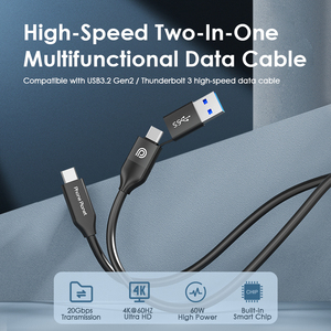 Çözünürlük ekran projeksiyonu 2-in-1 USB3.2 usbtip C Thunderbolt 3 veri kablosu - Product Image 3