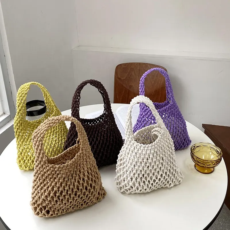 Nuova borsa intrecciata in corda di cotone borsa semplice da donna borsa Tote Bag in paglia cava