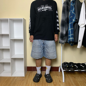 Topshow街装夏季高品质蓝色乔茨定制3D刺绣宽松卡普里货物牛仔裤牛仔裤短裤男