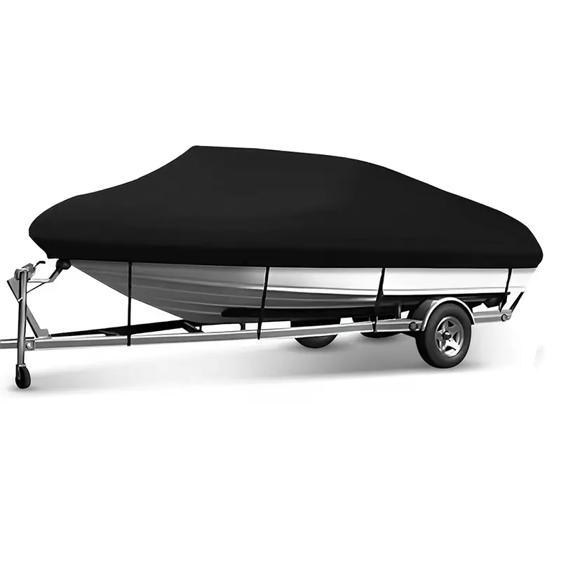 20-22FT Black V-Hull TRI-Hull Runabout Boat Cover Heavy Duty Oxford Cloth Anti-UV Waterproof Hull Cover Tear-Proof Marine Grade