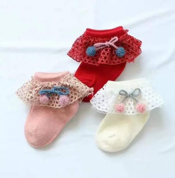 ถุงเท้าผ้าคอตตอนปักลูกไม้สำหรับเด็กทารกถุงเท้าสำหรับฤดูใบไม้ผลิฤดูใบไม้ร่วงถุงเท้าเด็ก