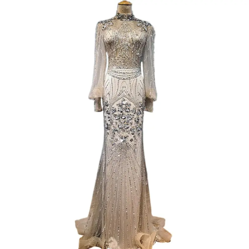 Vestido de sereia elegante, de cristal, lantejoulas, frisado, para noite, de festa de casamento, plus size, 2022