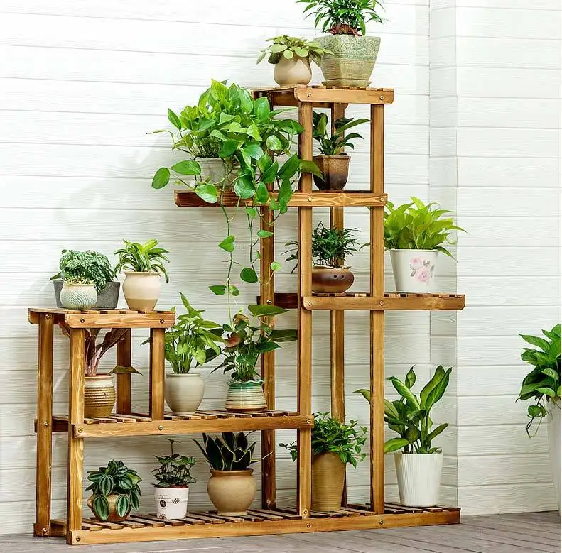 Support écologique moderne pour plantes en bambou Support pour pots de fleurs en bois Support pour pots de plantes avec étagère