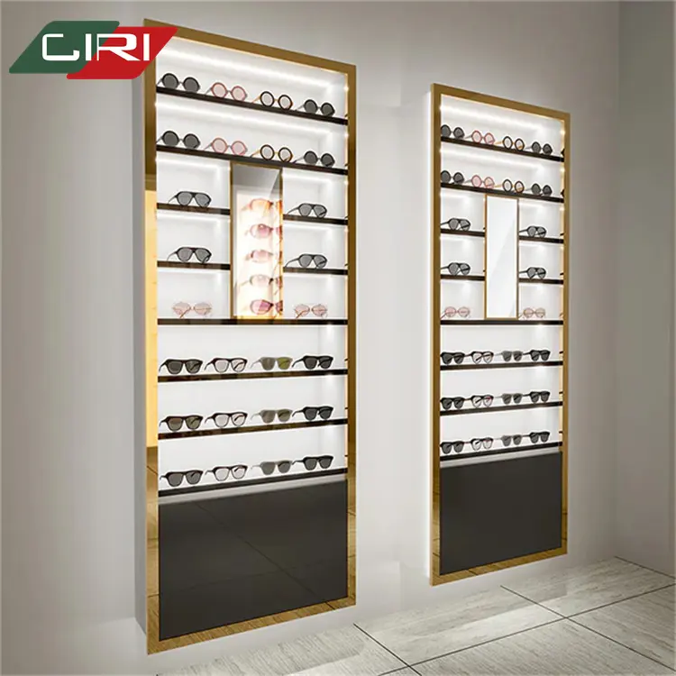 Estante de exhibición de gafas de sol de acero inoxidable CIRI con luz LED, vitrina de gafas de sol al por menor