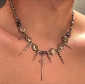 Punk hip-hop gai Rose Cross calviclet chuỗi cho phụ nữ Y2K thời trang ngọc trai đính cườm dây chuyền trang sức - Product Image 2