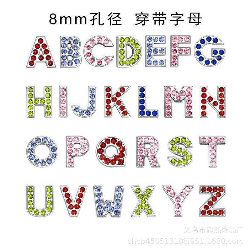 Letras de cristal de colores individuales de 8 mm