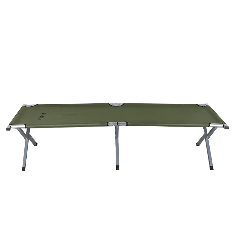 Fuerte cama plegable barato portátil plegable al aire libre medio aluminio medio marco de acero cama cuna camping cama plegable