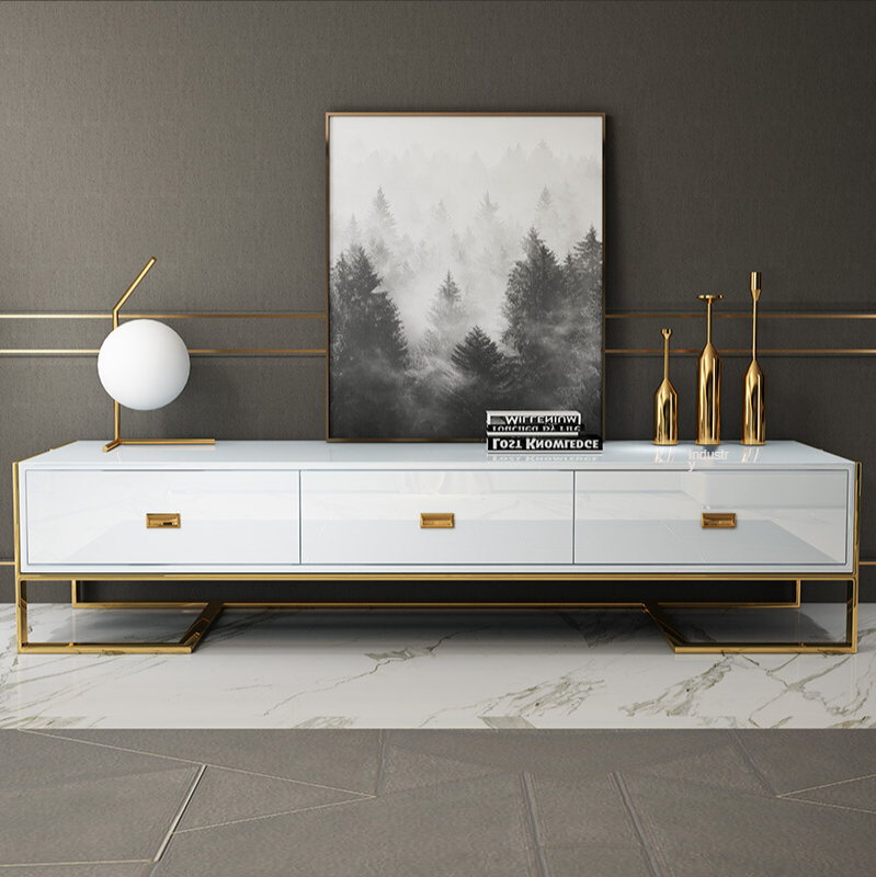 Post-modern light luxury tempered glass tea table TV cabinet combination small family TV cabinet combination