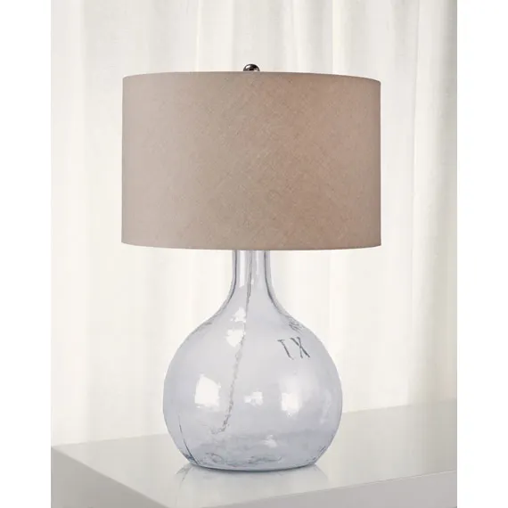 Modern Blue glass clear table lamp with linen lampshade for hotel home