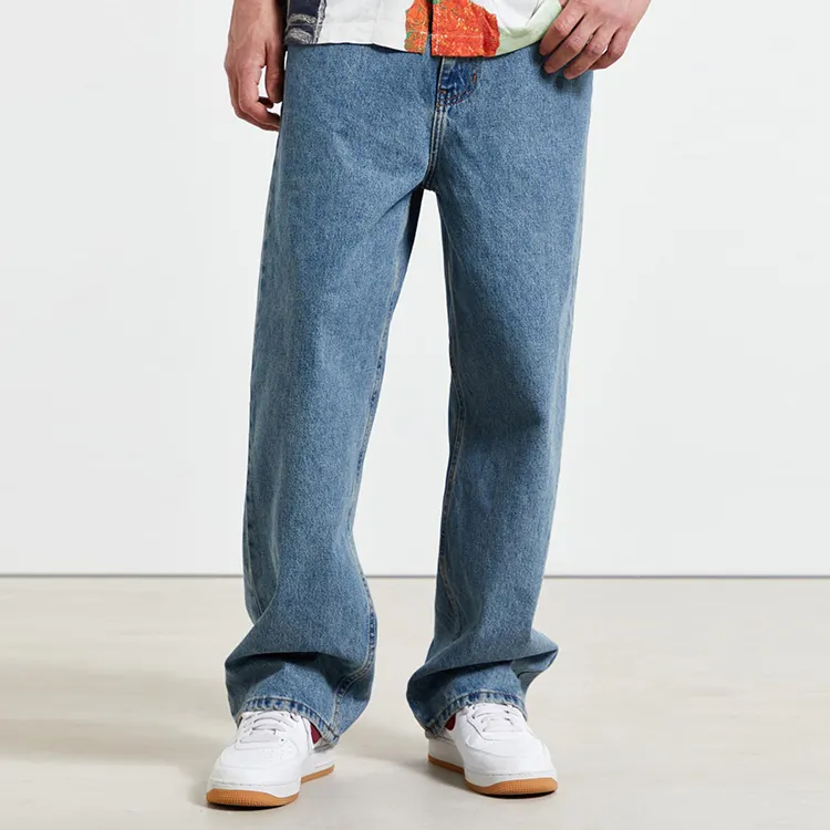 جينز رجالي طويل 100% قطن بأرجل واسعة تصميم حسب الطلب جينز أزرق للرجال