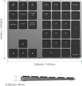 Teclado numérico ABS Bluetooth, teclado numérico inalámbrico recargable de 34 teclas, teclado numérico externo delgado para Macbook MacBook