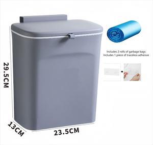 Cubo de basura de plástico ecológico de 10L PP montado en la pared estilo Rectangular con estructura de pie prensa tapa deslizante Cubo de almacenamiento - Product Image 3