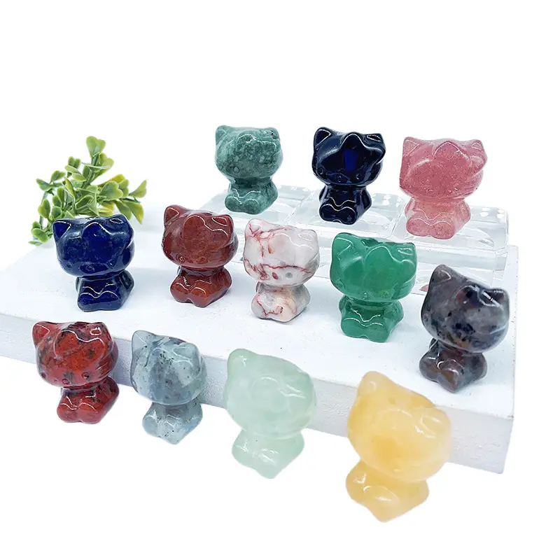 WEIFENG venta al por mayor cristales a granel piedras curativas Cristal Tallado cristal de cuarzo rosa gato de la suerte para la venta