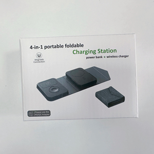 トレンド製品2024新着ワイヤレス充電ステーション、4 in1折りたたみ式ポータブルパワーバンクホルダー電話充電ケース付き