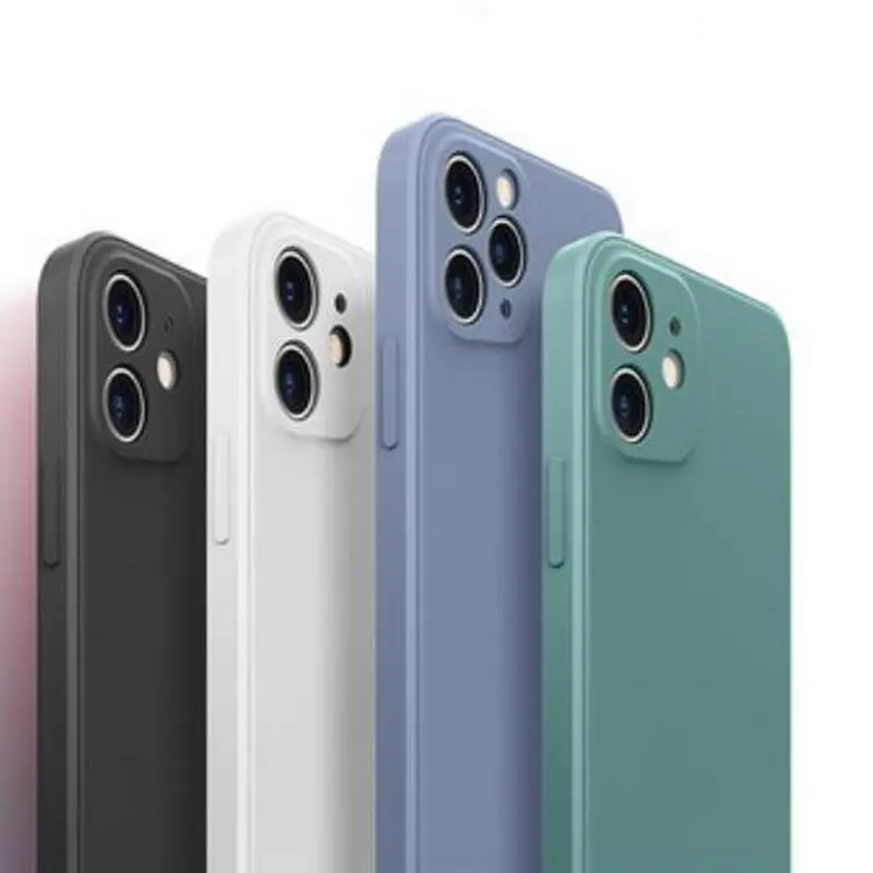 Amazon yeni katı renk küp kare kenarlı silikon cep telefonu kılıfı Iphone 11 12 Pro X Xr Xs Max Telefoon Hoesjes