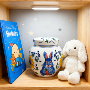 Qianrui màu xanh và trắng Bunny gốm Pet urn Jar Durable 3-năm bảo hành cho memorial trang trí nội thất - Product Image 4