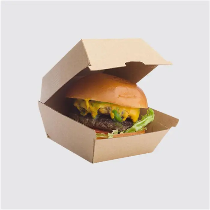 Caja de hamburguesa de flauta F de cartón corrugado, diseño personalizado y de logotipo, materiales de grado alimenticio, caja de embalaje de hamburguesa