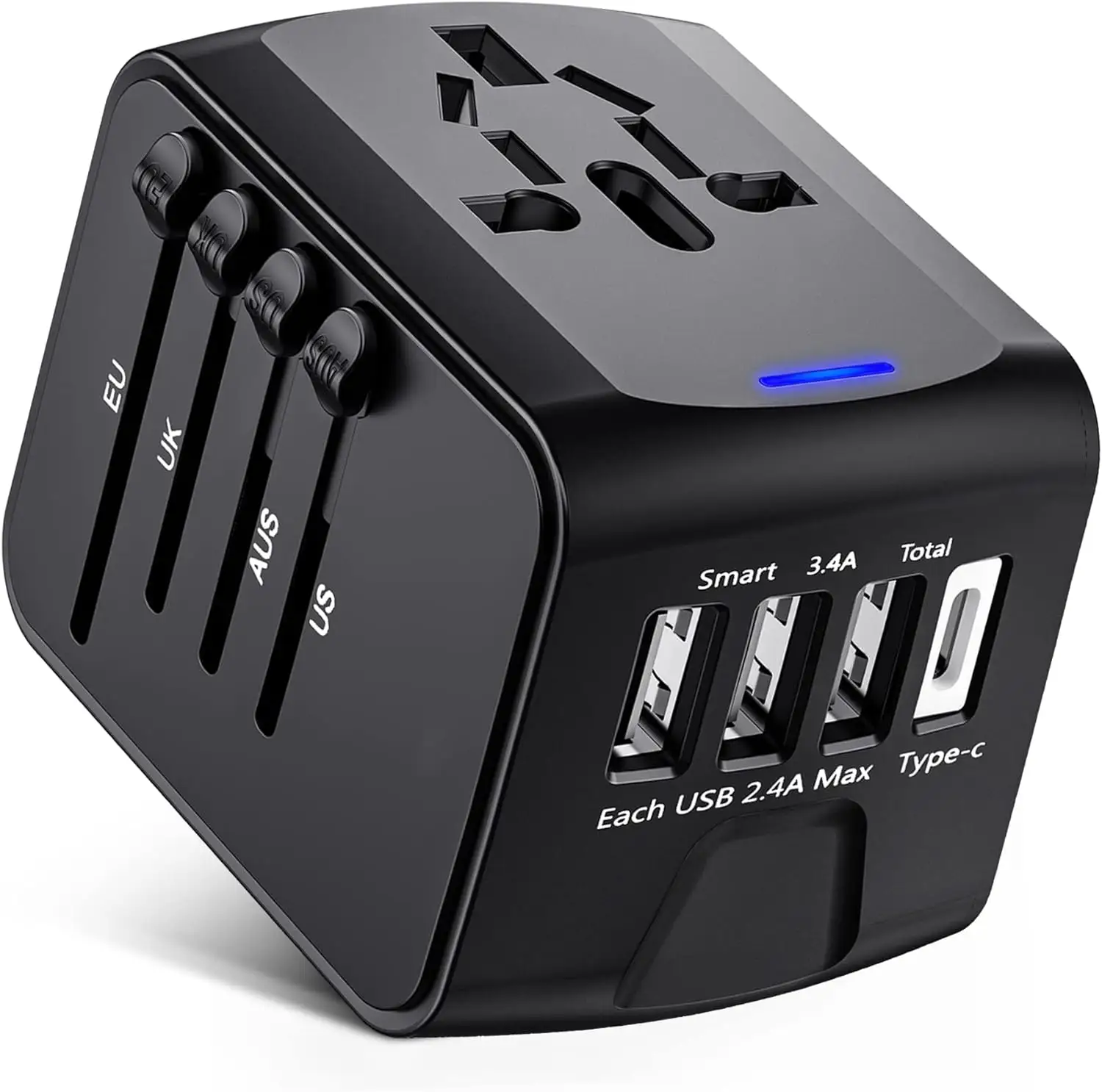 Adaptateur de voyage universel international, chargeur mural pour téléphone, prises US au eu uk avec USB de type C, adaptateur facile pour voyage électrique 5V