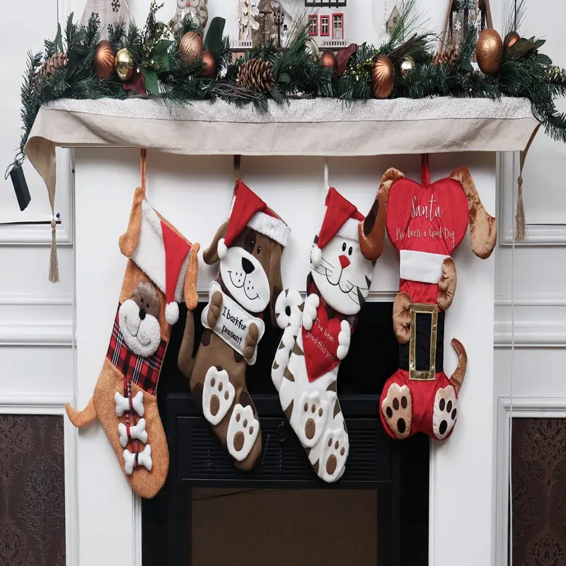 Eagle produttori di natale patch di peluche personalizzate patch di velluto Gog Bone Paw Socks calza natalizia per cani ricamata di grandi dimensioni