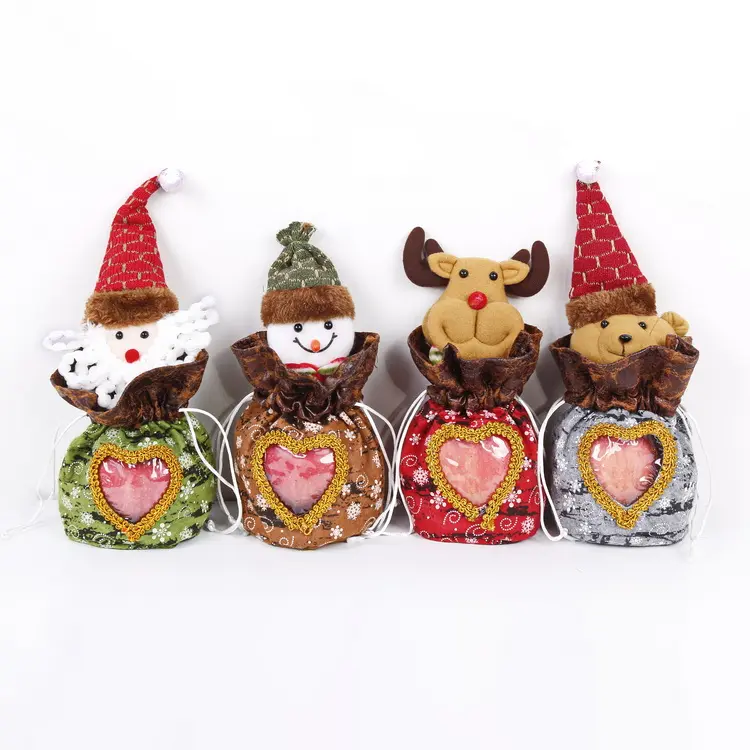 인쇄 된 부직포 투명 사랑 입 사과 사탕 드로우 스트링 포켓 크리스마스 가방 드로우 스트링 선물 가방