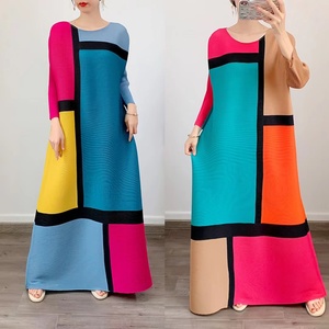 2023 mùa xuân xếp li ăn mặc dài màu chặn cục Nigeria thời trang ăn mặc của phụ nữ - Product Image 3