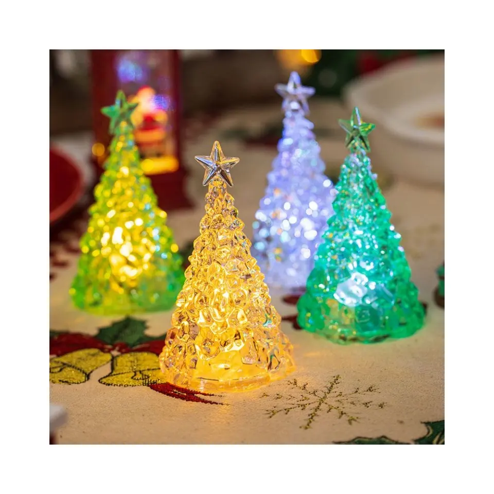 2023 nouveau Design arbre de noël en forme de lumière LED acrylique décor de Table de noël pour les cadeaux de noël cadeaux de nouvel an