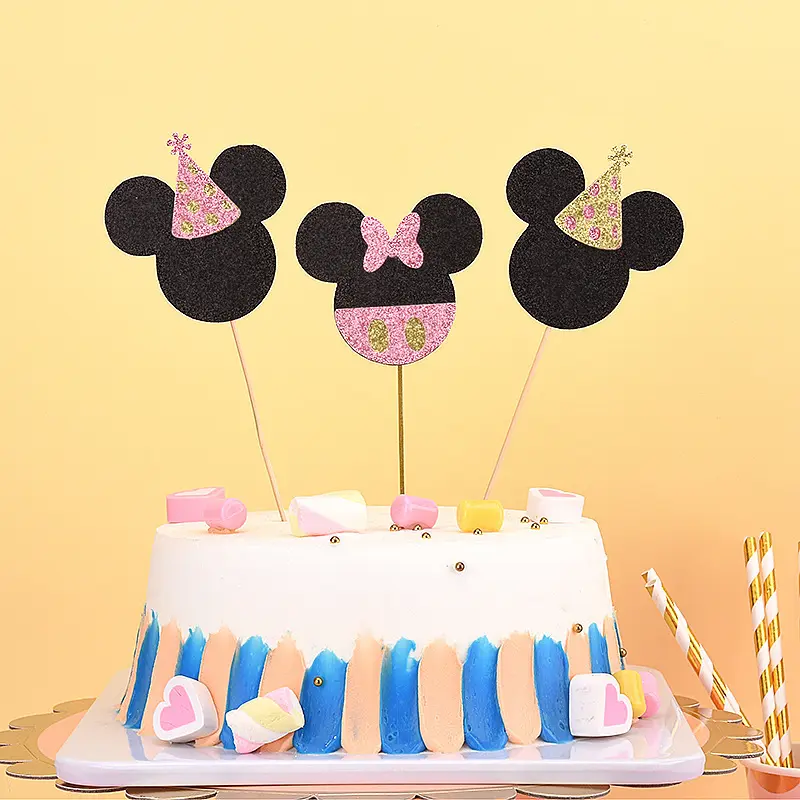 Dropshipping phim hoạt hình chuột hạnh phúc bánh sinh nhật Topper sinh nhật Cupcake trang trí cho bé tắm giấy phục sinh trang trí CN; zhe