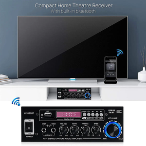 Amplificador de Sonido PARA EL Hogar, Amplificador de Potencia CH 2,1, Compatible con EQ, FM, USB, Tarjeta SD, Entrada de 2 Micrófonos, Sala de Reuniones, Teatro, Coche,
