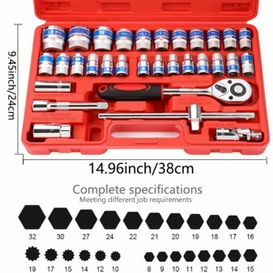 Набор торцевых ключей с красным кейсом для хранения, комплект трещоточных ключей из хромованадиевой стали для авторемонта и самостоятельного обслуживания - Product Image 3
