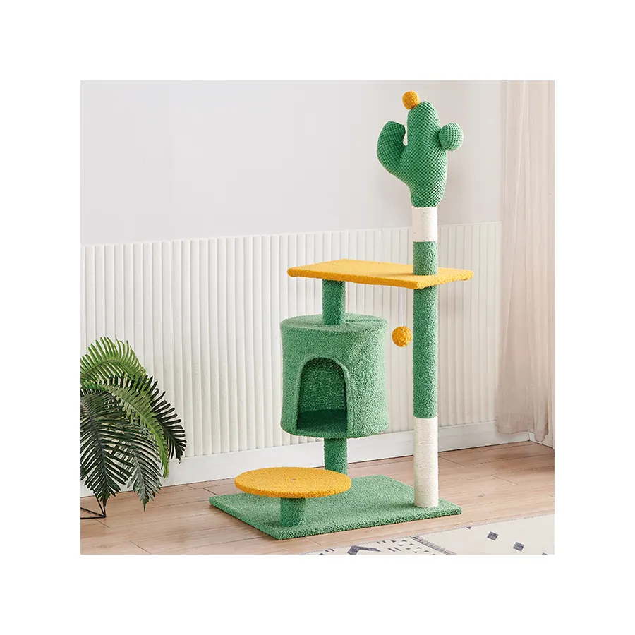 Factory direct sale cat scratching tree with house customized scratcher activity Christmas cactus cat tree for large cats