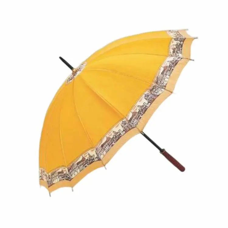 Fabrika satış sarı şemsiye siyah çerçeve şemsiye ahşap düz şaft şemsiye