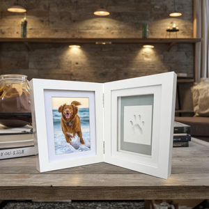 Paw Print Pet Keepsake Hinge Photo <strong>Frame</strong> and Clay UV Print Kit Extra-<strong>Large</strong> Air-Dry Imprint for <strong>DIY</strong> Tabletop Photos - Product Image 2
